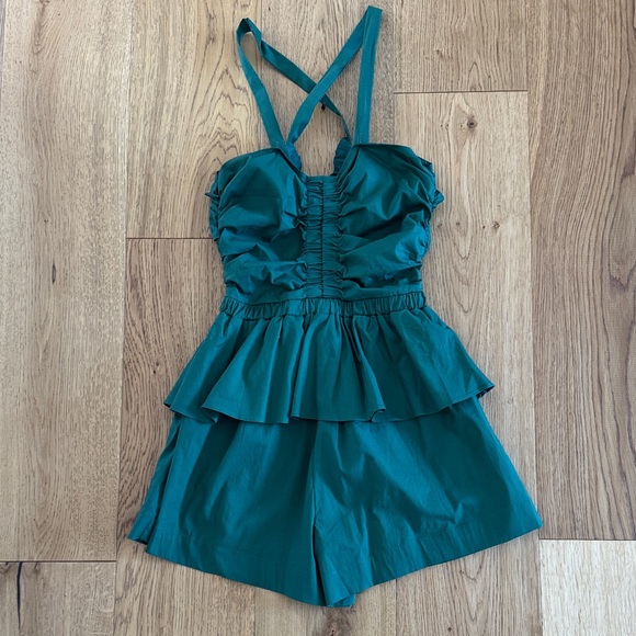 Sugarlips Green Abalone Ruched Ruffled Romper - Picture 2 of 4